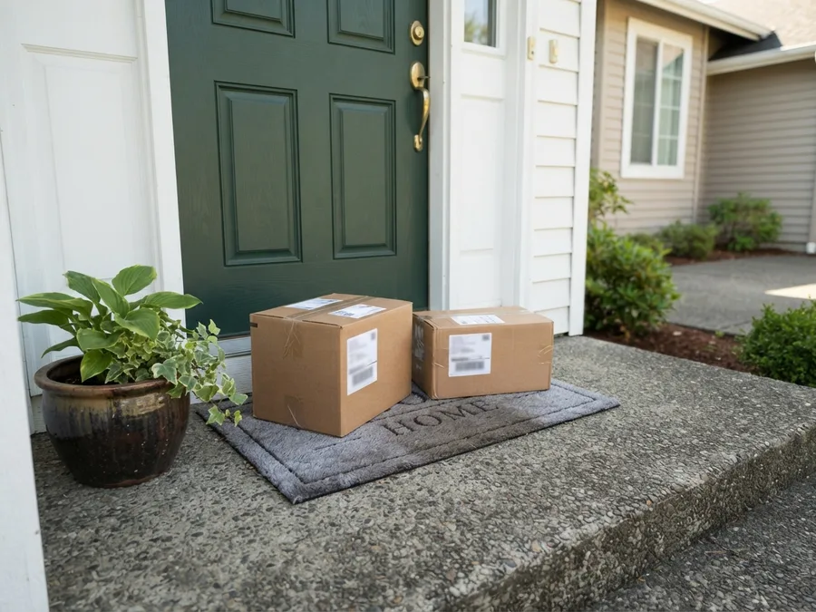 Two parcels on a front doorstep